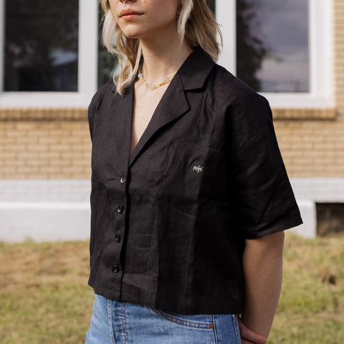 Doyenne Embroidered Linen (Black)
